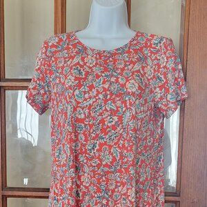 Women's Old Navy Short Sleeve Red Multicolor Floral A-Line Dress Size M